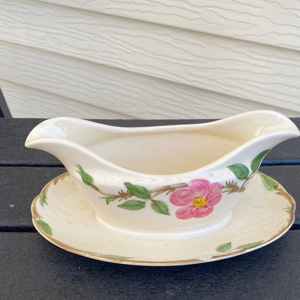 Franciscan Pink Floral Gravy Boat with Saucer